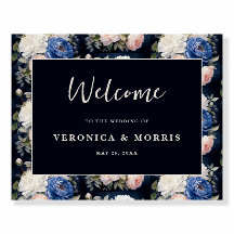 Navy Blue Dusty Blush Pink Floral Wedding Welcome