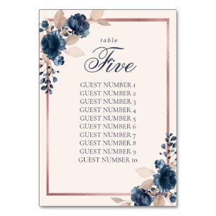 Navy Blue Dusty Pink Table Number Seating Chart