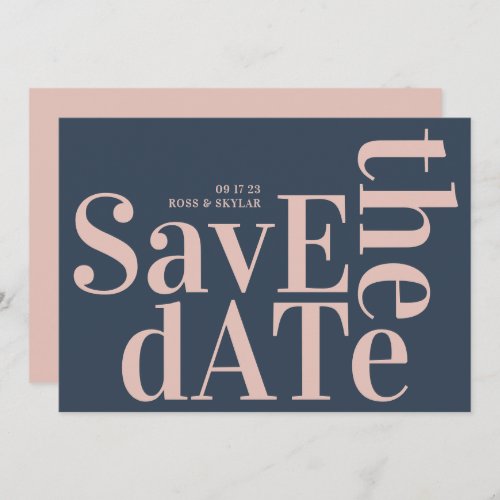 Navy Blue Dusty Rose Bold Simple Save The Date