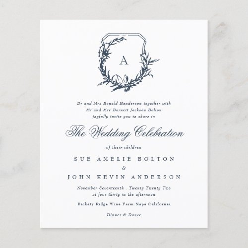 Navy Blue Dusty Rose floral monogram crest Budget Flyer