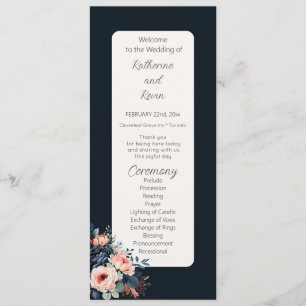  Navy Blue Dusty Rose Floral Wedding Flat Program