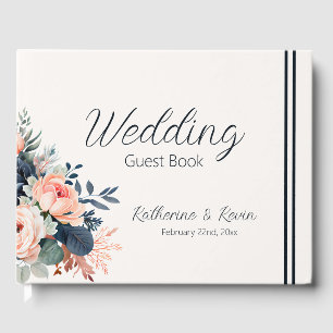 Navy Blue Dusty Rose Floral Wedding Guest Book