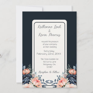 Navy Blue Dusty Rose Floral Wedding Invitation