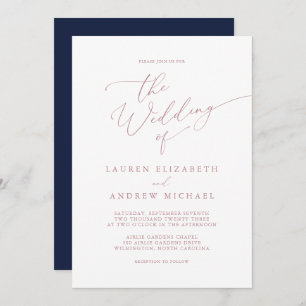 Navy Blue & Dusty Rose Wedding Invitation