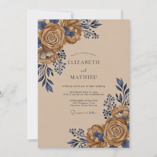 Navy Blue Earthy Autumnal Wedding Invitation