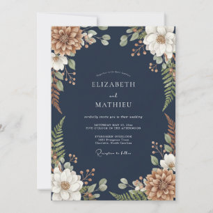 Navy Blue Earthy Woodland Wedding Invitation