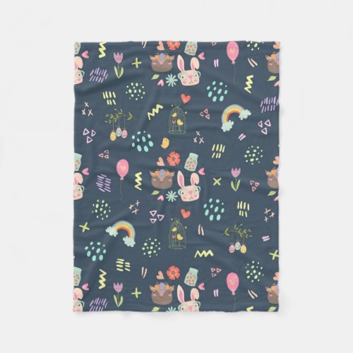 Navy Blue Easter Bunny Fleece Blanket