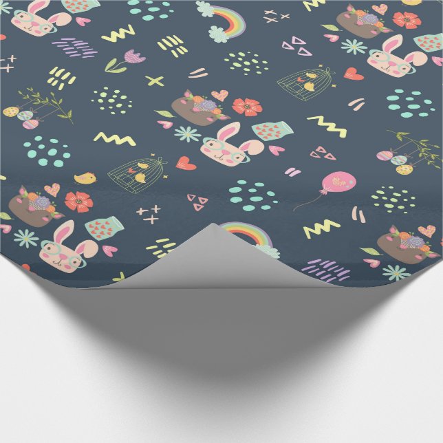Navy Blue Easter Bunny Wrapping Paper (Corner)