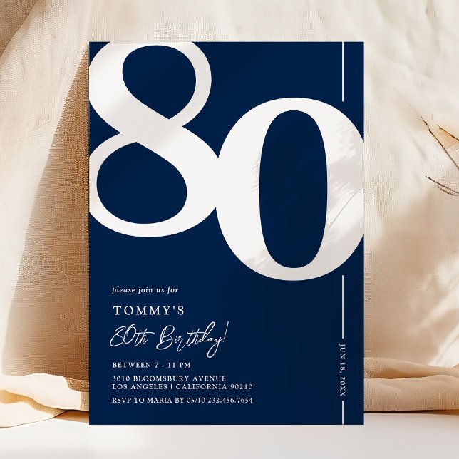 Navy Blue Eighty 80th Birthday Party Invitation (Creator Uploaded)