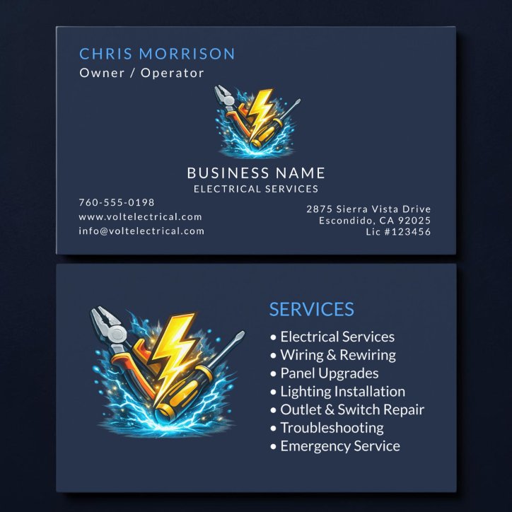Navy Blue Electrician Services Professional Business Card