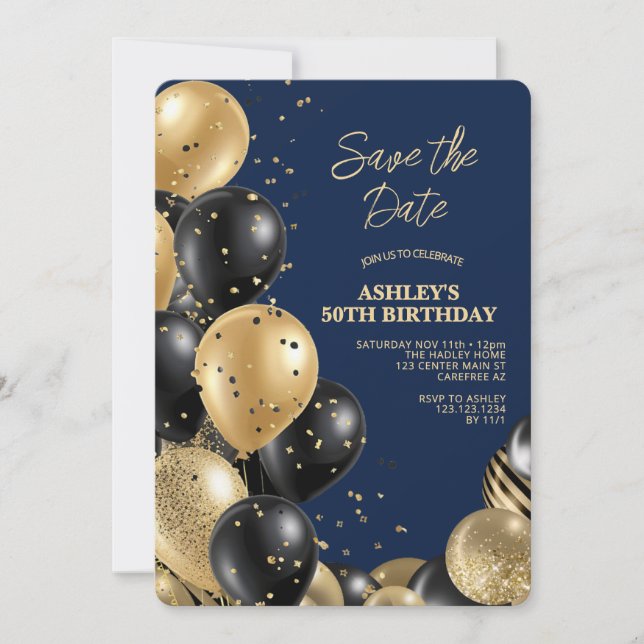 Navy Blue Elegant 50th Birthday Invitation (Front)