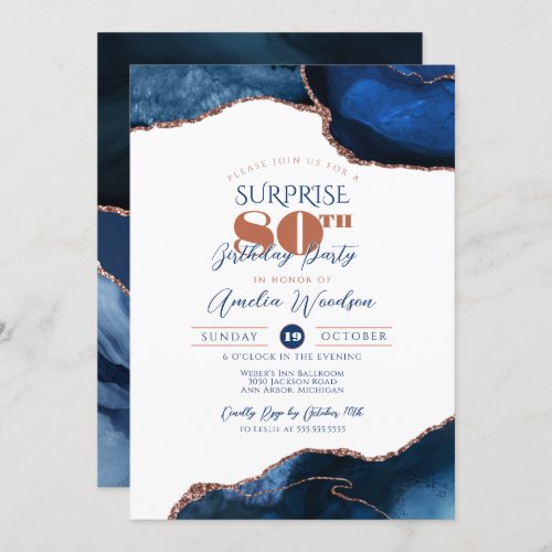 Navy Blue Elegant Adult Surprise Party Birthday Invitation