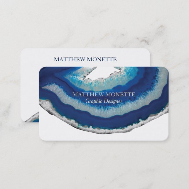 Navy Blue Elegant Agate Business Card (Front/Back)