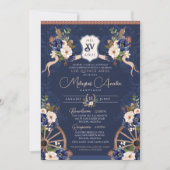 Navy Blue Elegant Baroque Charro Quinceanera Invitation (Front)