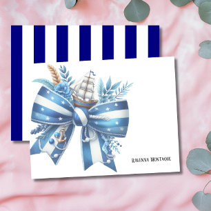 Navy Blue Elegant Big Bow Thank You Note Card