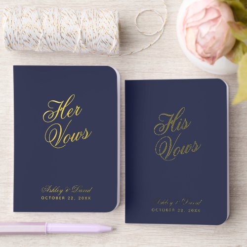 Navy Blue Elegant Calligraphy Script Wedding  Foil Vow Books
