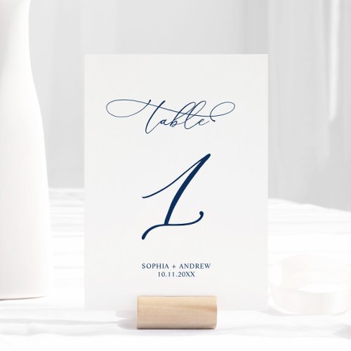 Navy Blue Elegant Calligraphy Table 1 Wedding Table Number