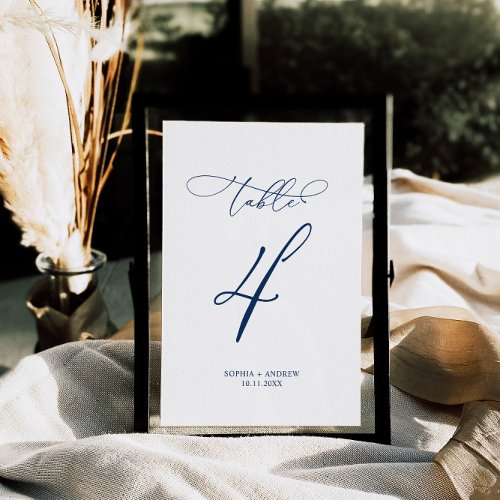 Navy Blue Elegant Calligraphy Table 4 Wedding Table Number