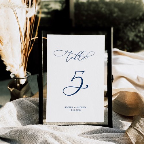 Navy Blue Elegant Calligraphy Table 5 Wedding Table Number