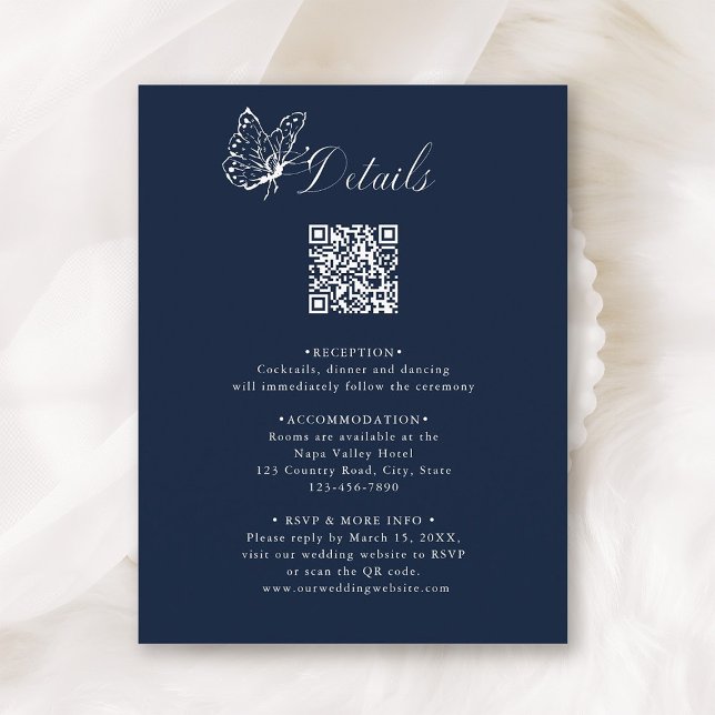 Navy Blue Elegant Calligraphy Wedding Details Enclosure Card (Creator Uploaded)