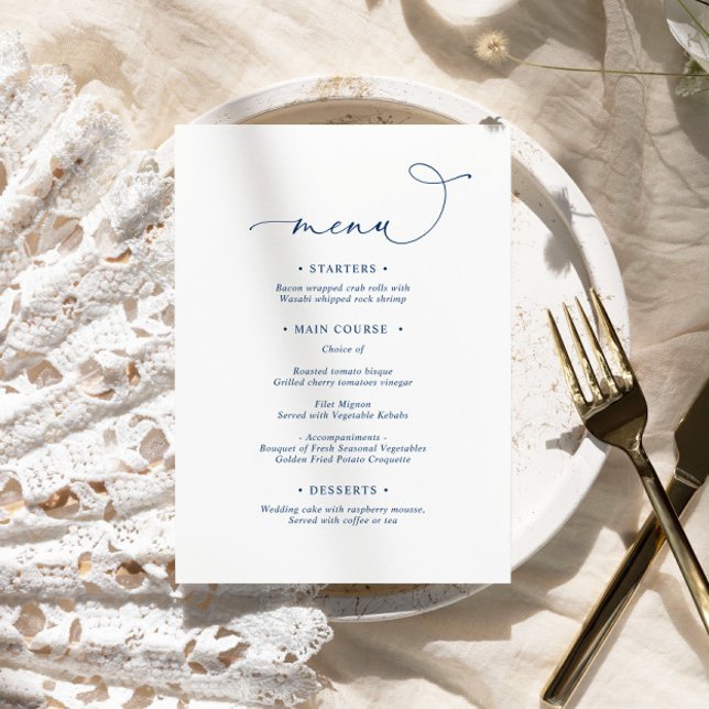 Navy Blue Elegant Calligraphy Wedding Menu (Creator Uploaded)