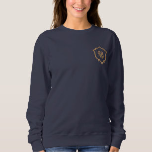 Navy Blue Elegant Chic Initial Monogram Emblem Embroidered Sweatshirt
