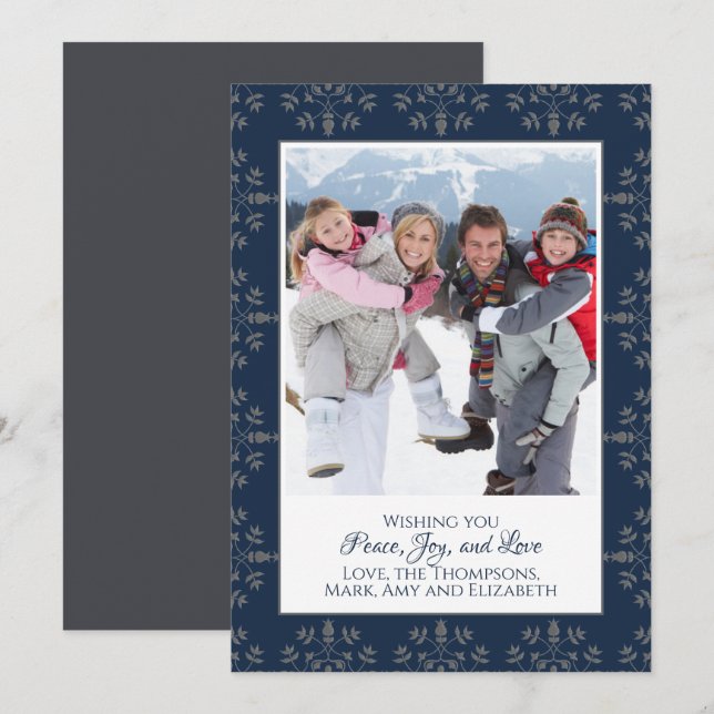 Navy Blue Elegant Christmas Photo Card 1 Photo (Front/Back)