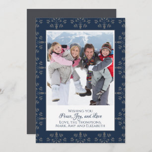 Navy Blue Elegant Christmas Photo Card 1 Photo