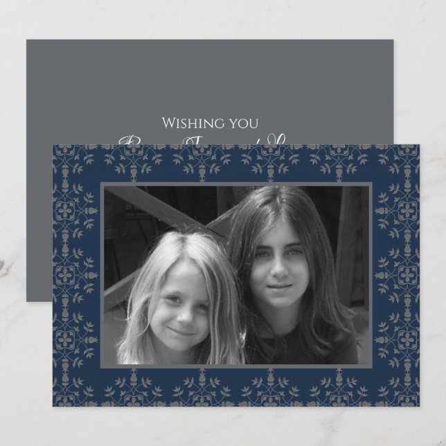Navy Blue Elegant Christmas Photo Card 1 Photo (Front/Back)