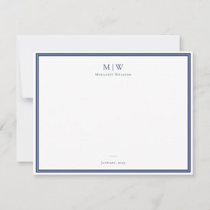 Navy Blue Elegant Classic Monogram Professional Note Card