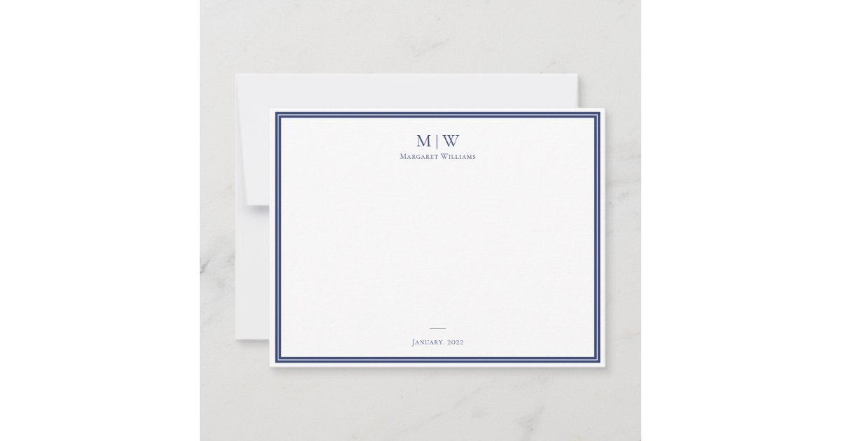 Navy Blue Elegant Classic Monogram Professional Note Card | Zazzle