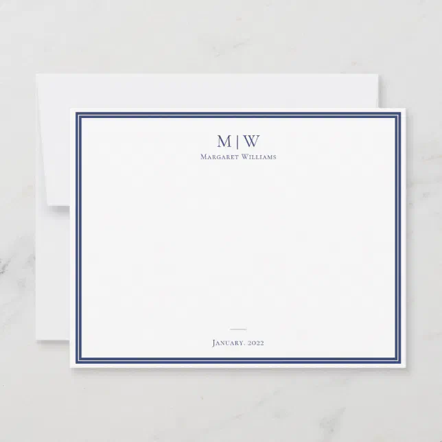 Navy Blue Elegant Classic Monogram Professional Note Card | Zazzle