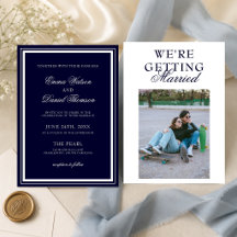 Navy Blue Elegant Classic Photo Back Wedding