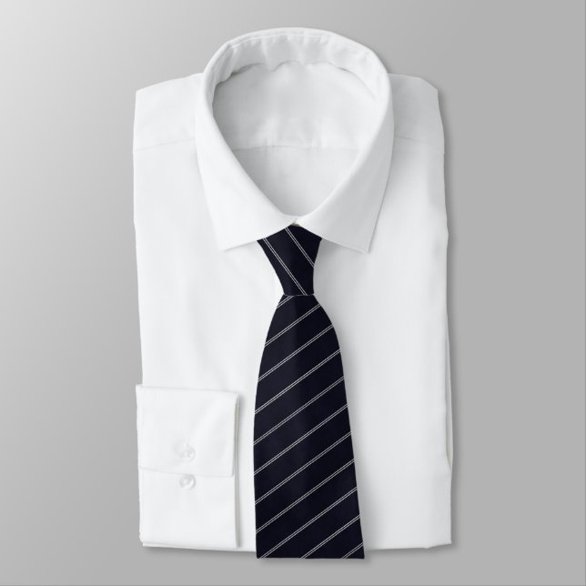 Navy Blue Elegant Classic Stripe Pattern Neck Tie (Tied)