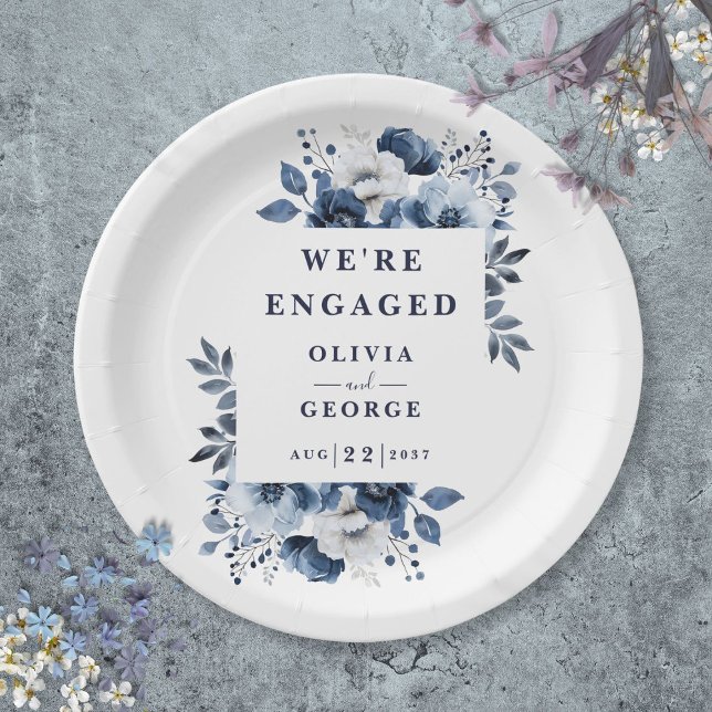 Navy Blue Elegant Country Floral Engagement Party Paper Plates (Navy Blue Elegant Country Floral Engagement Party Paper Plates)