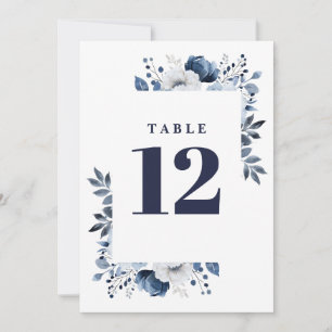 Navy Blue Elegant Country Floral Table Number