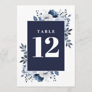 Navy Blue Elegant Country Floral Table Number