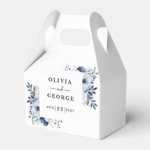 Navy Blue Elegant Country Floral Wedding Favor Boxes