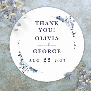 Navy Blue Elegant Country Floral Wedding Favor Classic Round Sticker