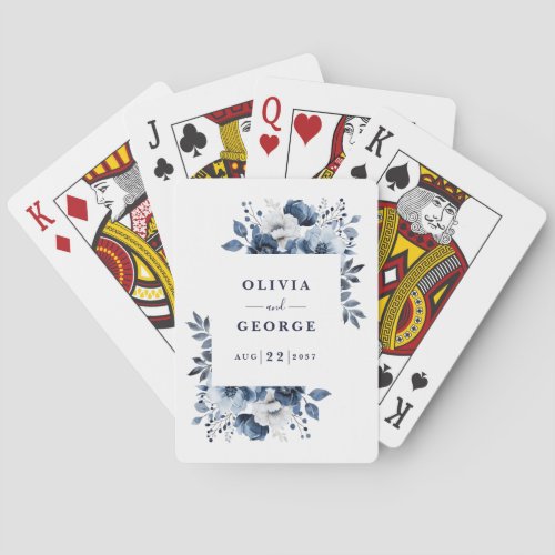 Navy Blue Elegant Country Floral Wedding Favor Poker Cards