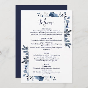 Navy Blue Elegant Country Floral Wedding Menu