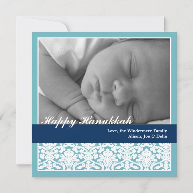 Navy blue elegant damask happy Hanukkah holiday (Front)