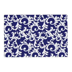 Navy Blue Elegant Damask Print Placemat