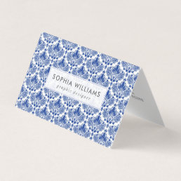 Navy-blue elegant damasks pattern business card