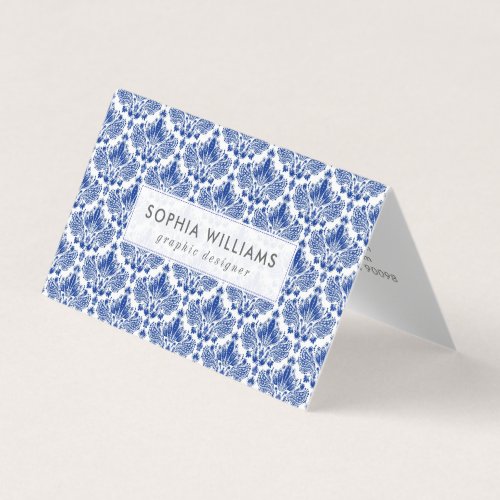 Navy_blue elegant damasks pattern business card