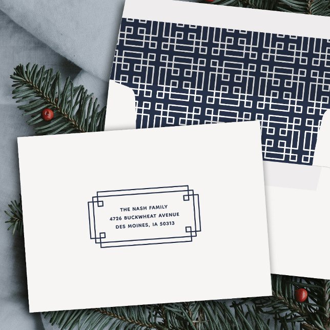 Navy Blue Elegant Deco Frame Holiday Envelope (Creator Uploaded)