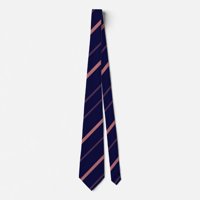Navy Blue Elegant Diagonal Lines Striped Neck Tie (Front)