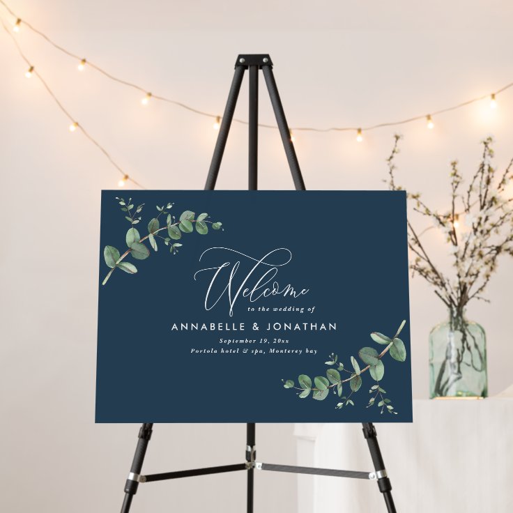 Navy blue elegant eucalyptus decor wedding foam board Zazzle