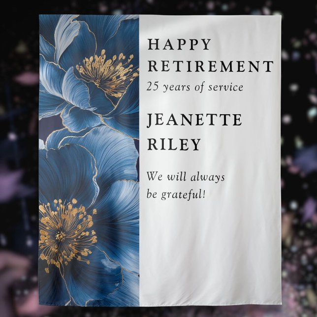 Navy Blue Elegant Floral Retirement Party Backdrop (Navy Blue Elegant Floral Retirement Party Backdrop)