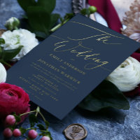 Navy Blue Elegant Full Real Gold The Wedding Foil Invitation